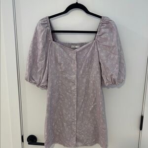 OAK + FORT Purple Puff Sleeve Mini Dress